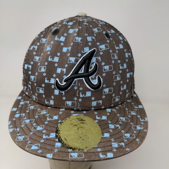 New Era 59Fifty Atlanta Braves Fitted Hat Brown Size 7 3/8 All Over Print Logo - Picture 3 of 13